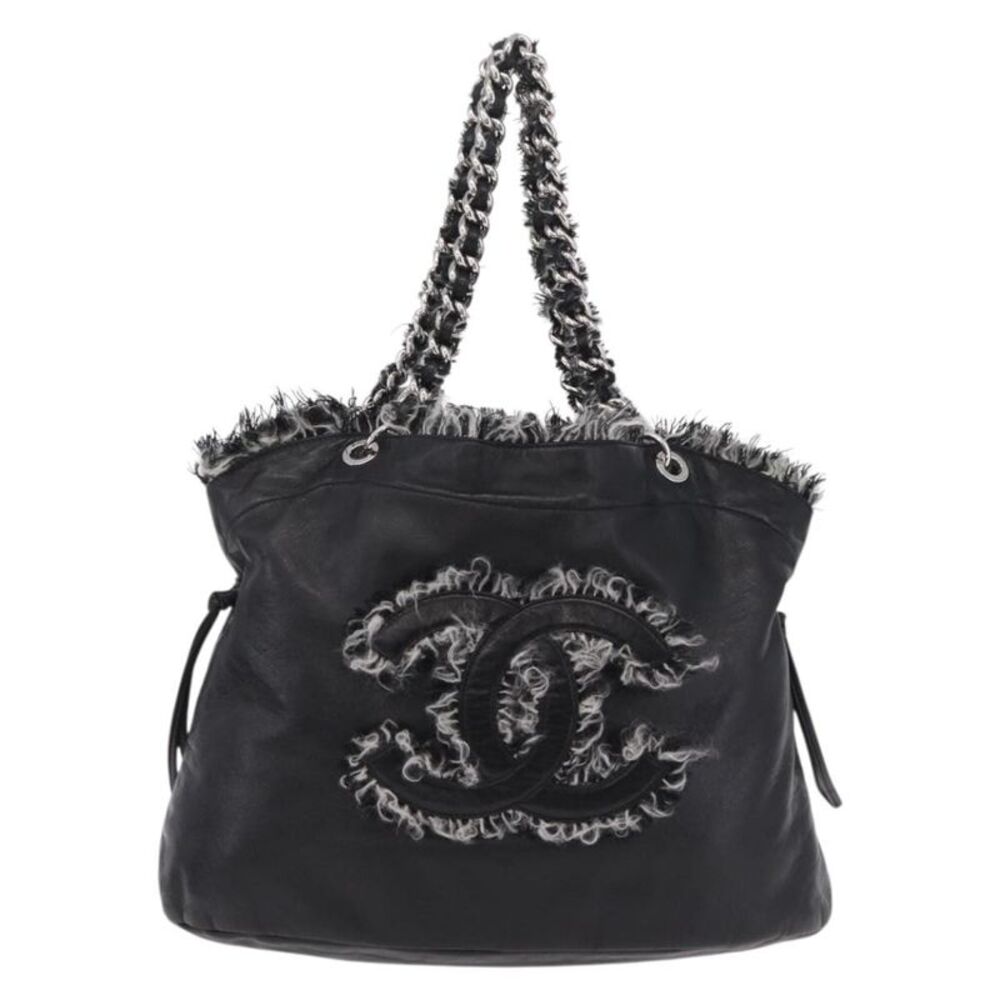 Chanel Funny Tweed Bon Bon Lambskin Black Leather Tote Bag Bag